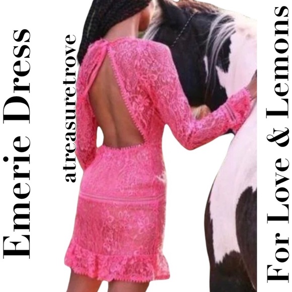 For Love & Lemons x Free People Emerie XS S M L Pink Allover Lace Cutout Mini - Picture 6 of 11